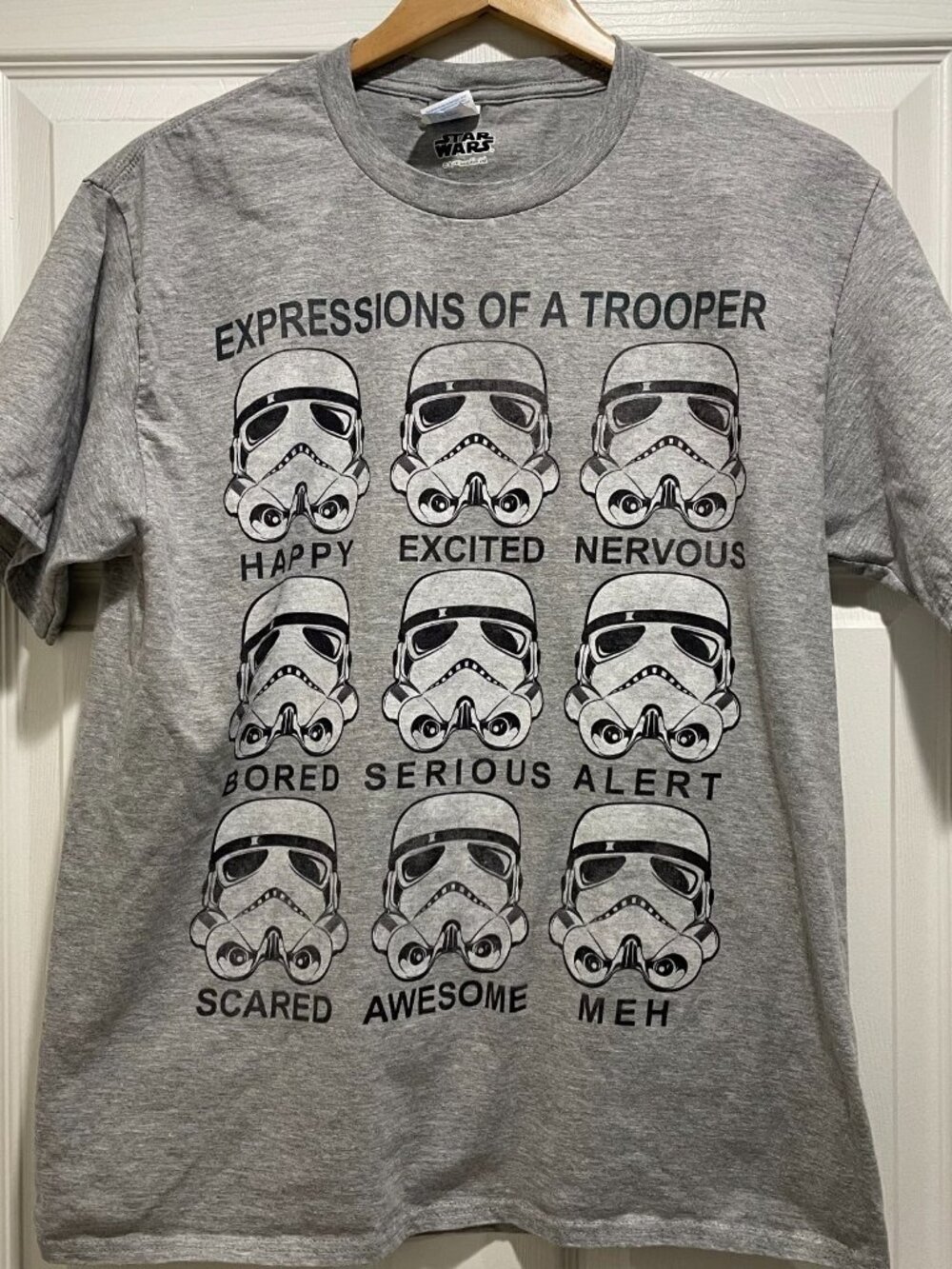 Star Wars Graphic Tee Men's Size L Gray Storm Trooper Expressions Funny T-Shirt